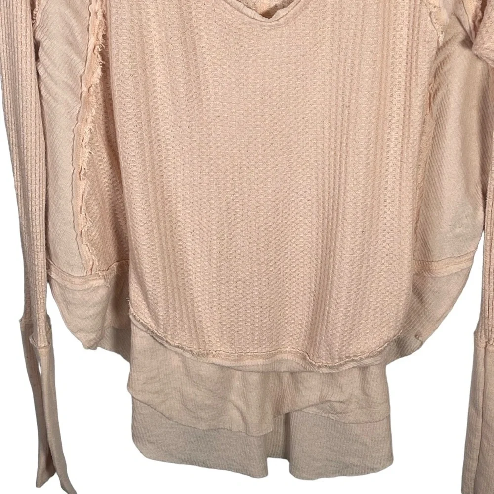 Free People Pale Pink Layered Waffle Long Sleeve Tee